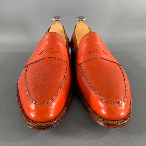 JOHN LOBB Size 9 Orange Red Leather Penny Loafers main image 5